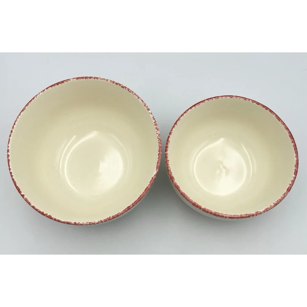 HUABO Farmhouse Mixing Bowls Set Of 2 Country Landscape Rustic Sponge Rim‎